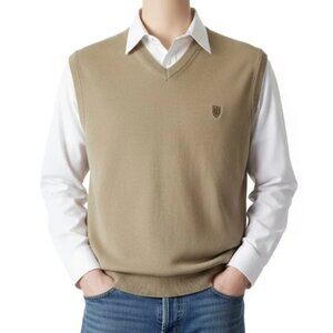 Twin Hill Sweater Vest V-Neck Embroidered Phoenix Open Brown Mens Size Large